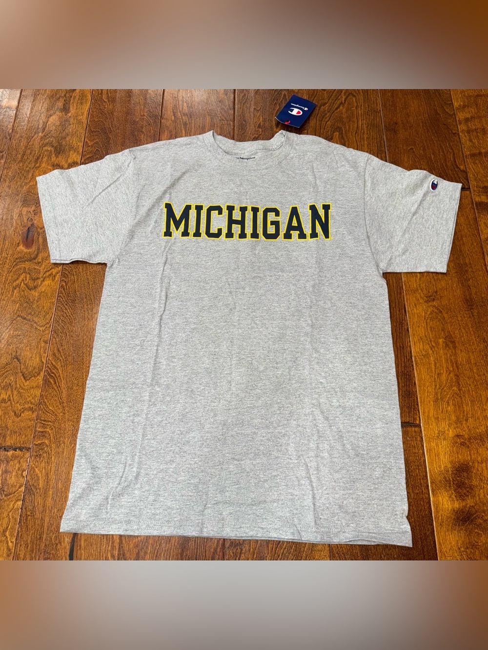 Champion Gray Michigan Wolverines Short Sleeve Tee with Yellow Trim